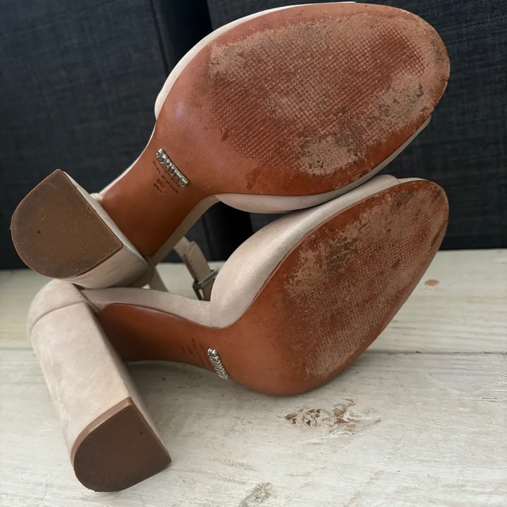 SCHUTZ Taupe Block Heel Sandals - Picture 15 of 16
